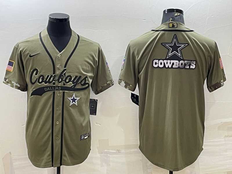Men%27s Dallas Cowboys Olive Salute to Service Team Big Logo Cool Base Stitched Baseball Jersey